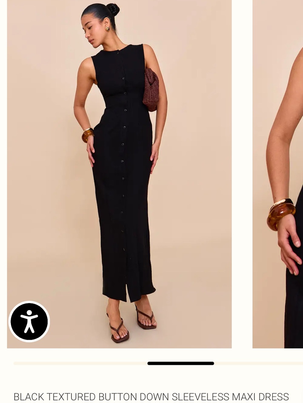 PLT Black Textured Button Down Sleeveless Maxi Dress